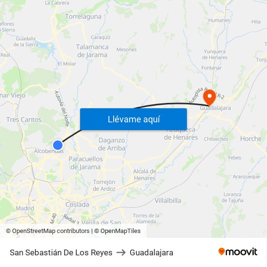 San Sebastián De Los Reyes to Guadalajara map