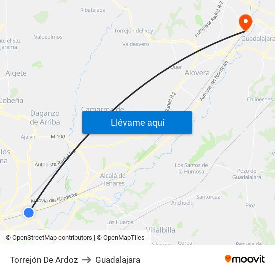 Torrejón De Ardoz to Guadalajara map