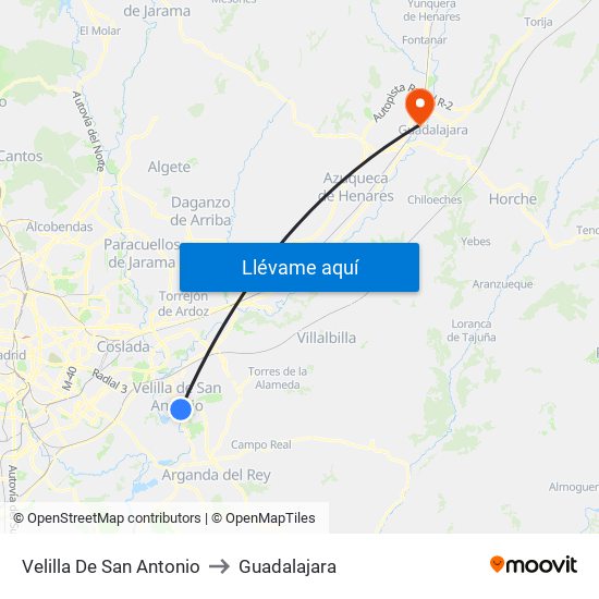 Velilla De San Antonio to Guadalajara map
