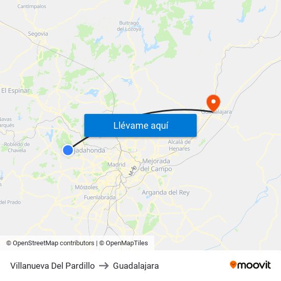 Villanueva Del Pardillo to Guadalajara map