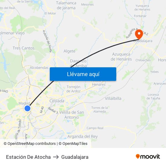 Estación De Atocha to Guadalajara map