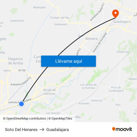 Soto Del Henares to Guadalajara map