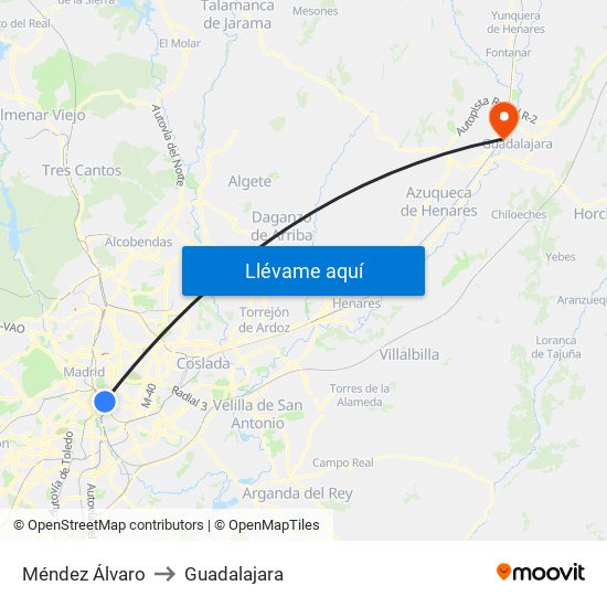 Méndez Álvaro to Guadalajara map