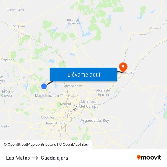 Las Matas to Guadalajara map