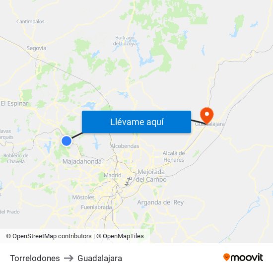Torrelodones to Guadalajara map