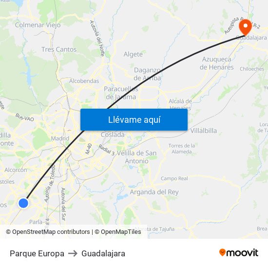 Parque Europa to Guadalajara map