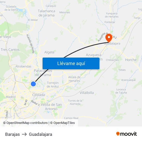 Barajas to Guadalajara map