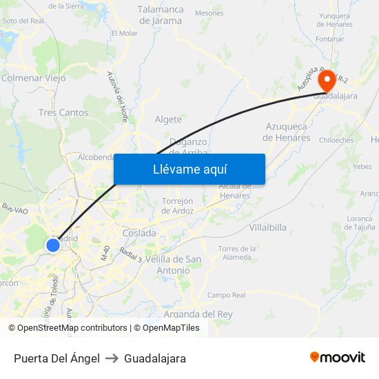 Puerta Del Ángel to Guadalajara map