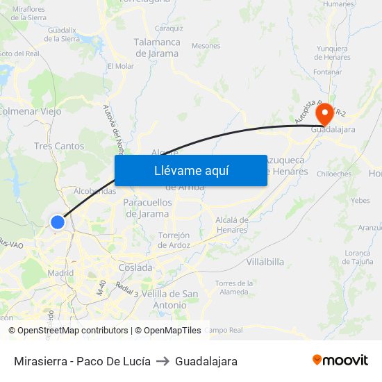 Mirasierra - Paco De Lucía to Guadalajara map