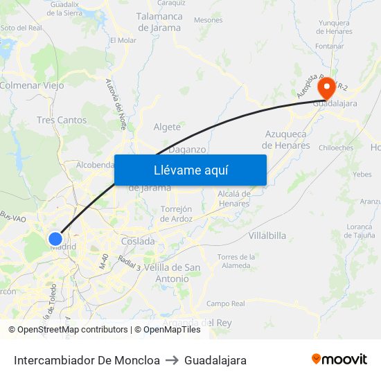 Intercambiador De Moncloa to Guadalajara map