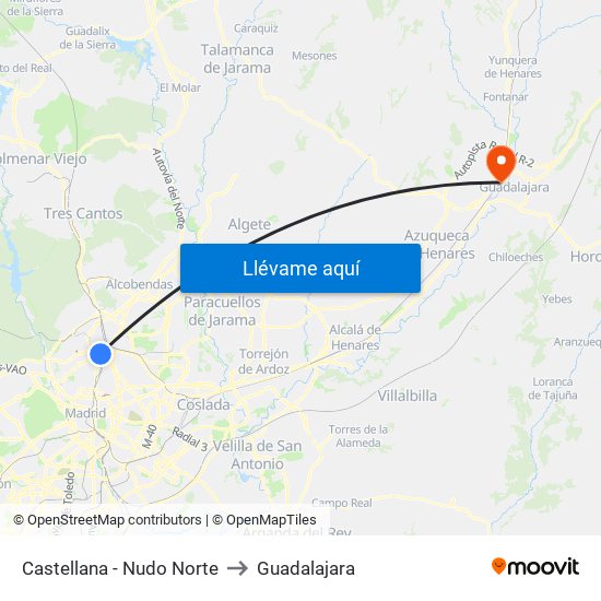 Castellana - Nudo Norte to Guadalajara map