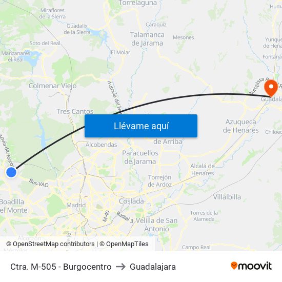 Ctra. M-505 - Burgocentro to Guadalajara map