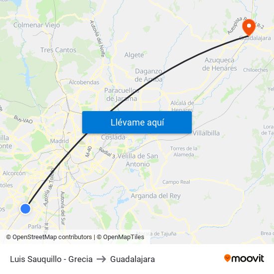 Luis Sauquillo - Grecia to Guadalajara map