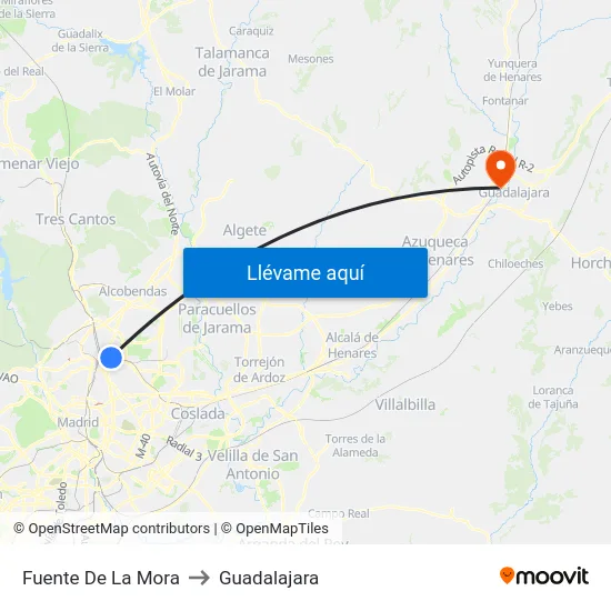 Fuente De La Mora to Guadalajara map