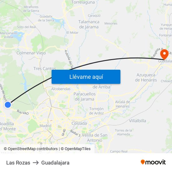 Las Rozas to Guadalajara map