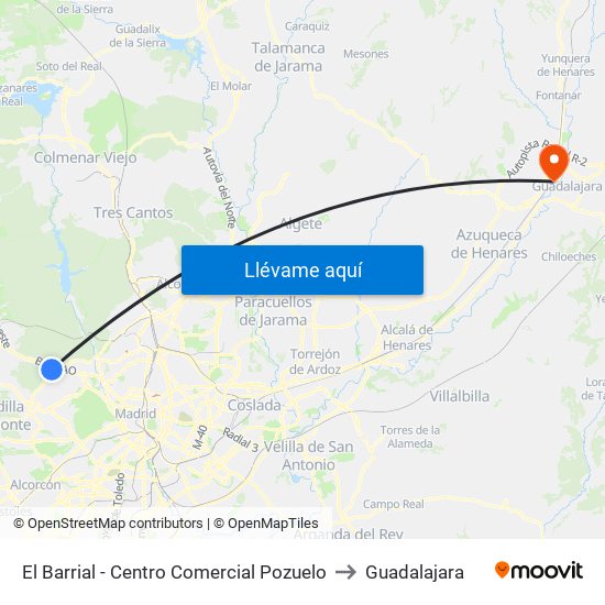 El Barrial - Centro Comercial Pozuelo to Guadalajara map
