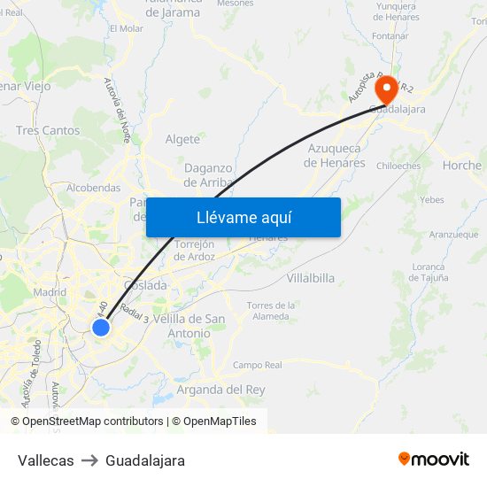 Vallecas to Guadalajara map
