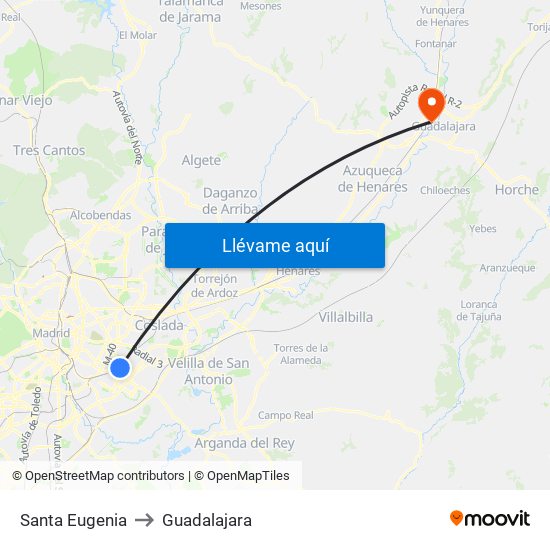 Santa Eugenia to Guadalajara map