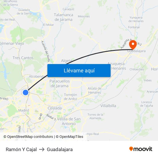 Ramón Y Cajal to Guadalajara map