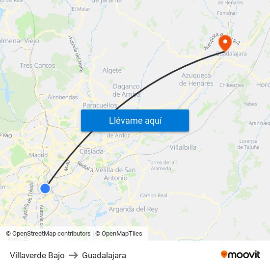 Villaverde Bajo to Guadalajara map