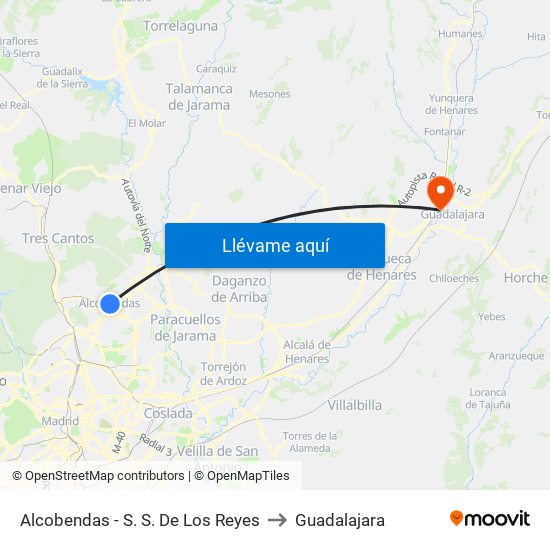Alcobendas - S. S. De Los Reyes to Guadalajara map