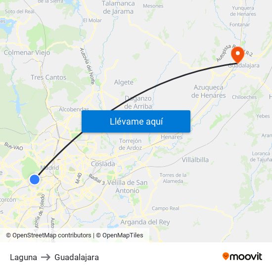 Laguna to Guadalajara map