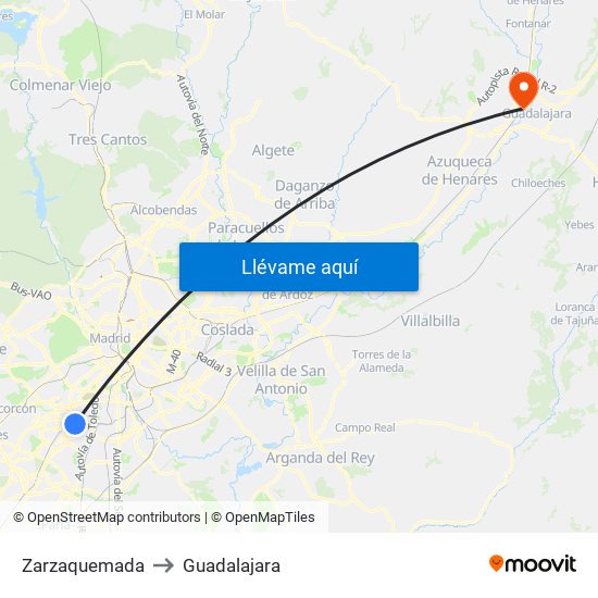 Zarzaquemada to Guadalajara map