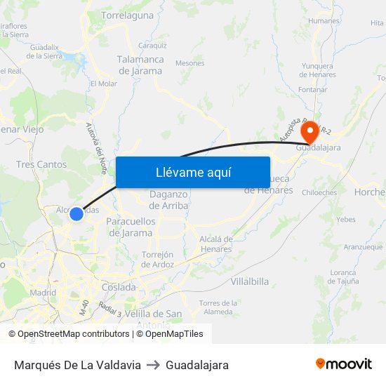 Marqués De La Valdavia to Guadalajara map