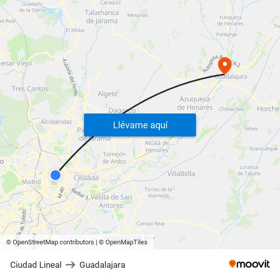 Ciudad Lineal to Guadalajara map