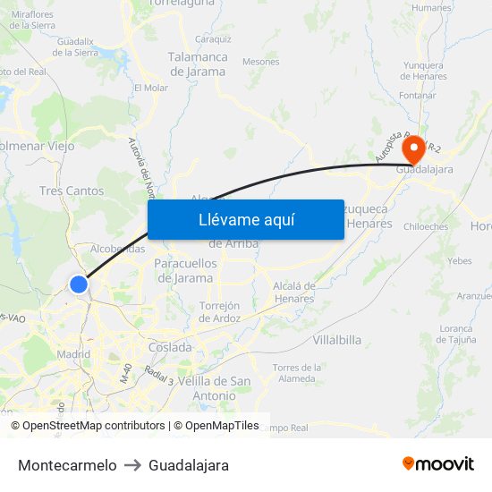 Montecarmelo to Guadalajara map