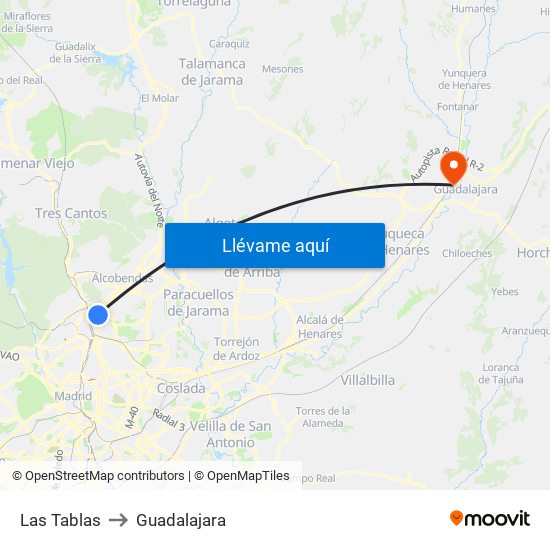 Las Tablas to Guadalajara map