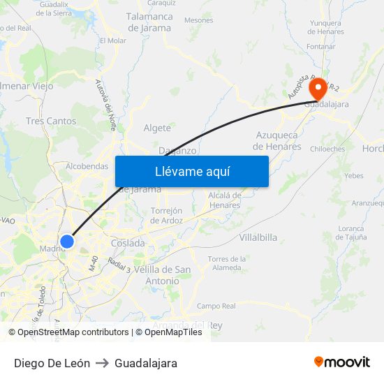 Diego De León to Guadalajara map