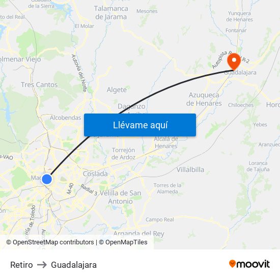 Retiro to Guadalajara map