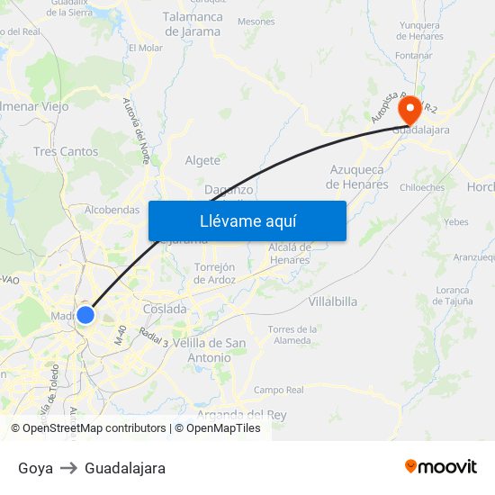 Goya to Guadalajara map
