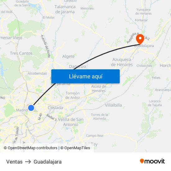 Ventas to Guadalajara map