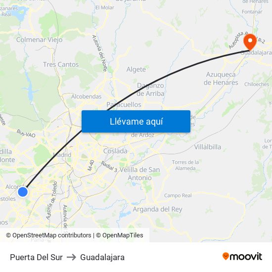 Puerta Del Sur to Guadalajara map