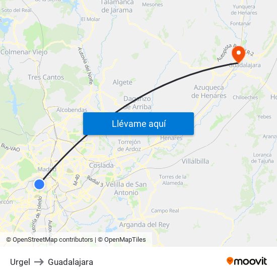 Urgel to Guadalajara map