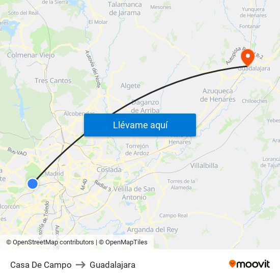 Casa De Campo to Guadalajara map