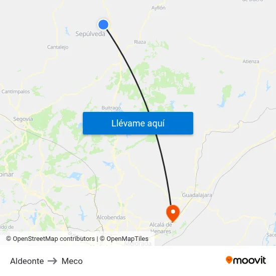 Aldeonte to Meco map