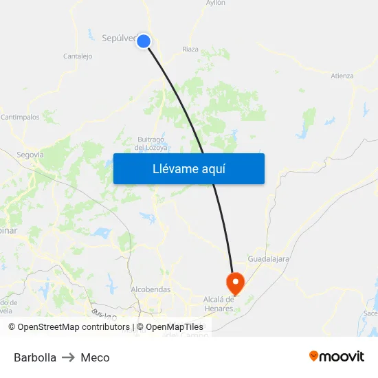 Barbolla to Meco map