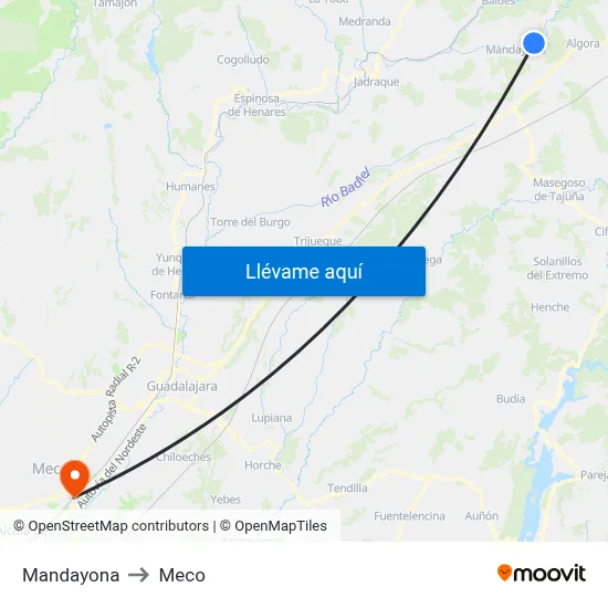 Mandayona to Meco map