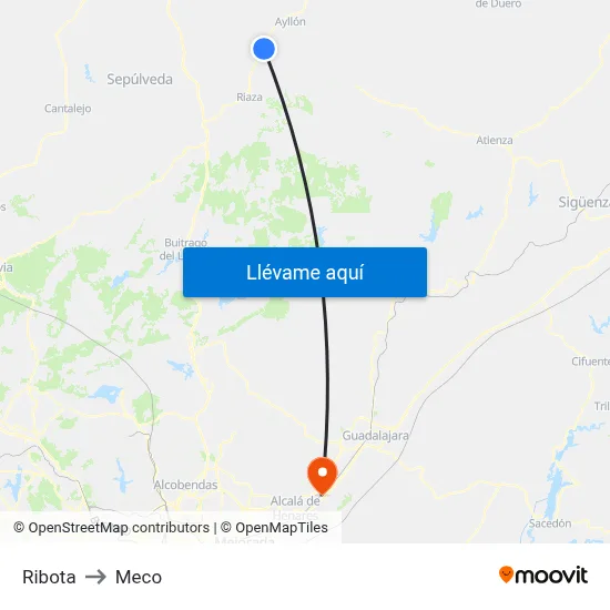 Ribota to Meco map