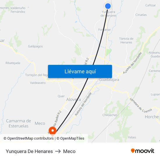 Yunquera De Henares to Meco map