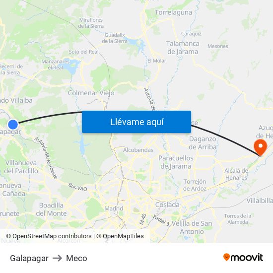 Galapagar to Meco map