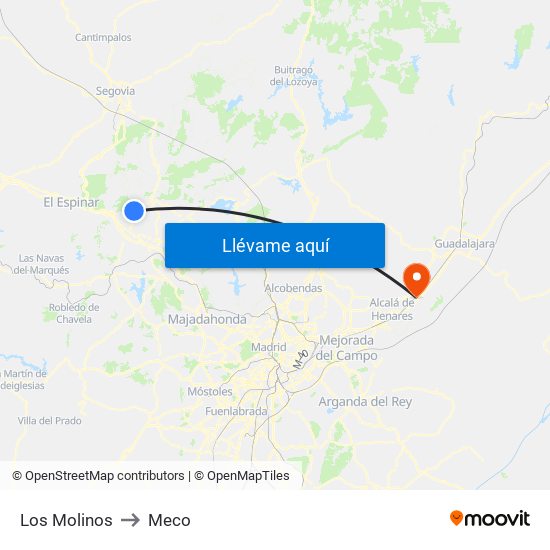 Los Molinos to Meco map