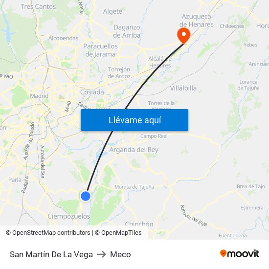 San Martín De La Vega to Meco map