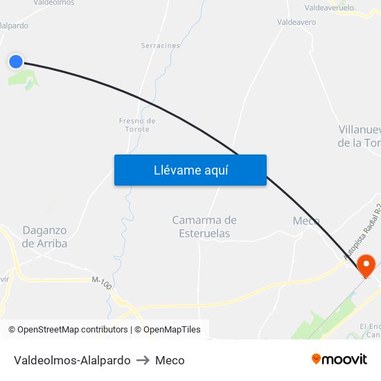 Valdeolmos-Alalpardo to Meco map