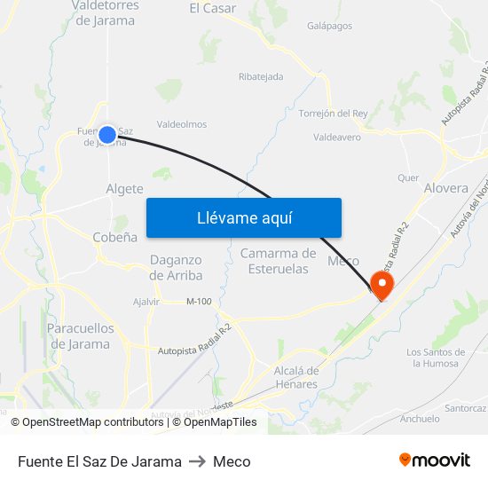 Fuente El Saz De Jarama to Meco map