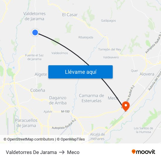 Valdetorres De Jarama to Meco map