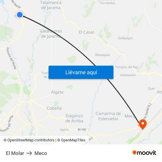 El Molar to Meco map